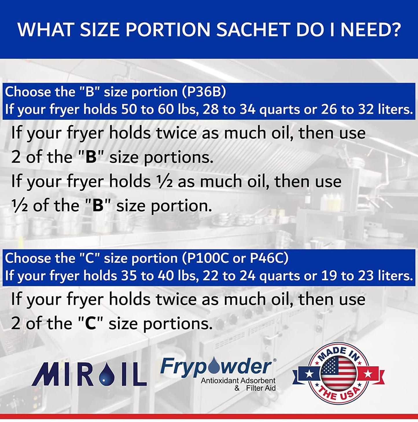 MirOil P46C FryPowder Oil Stabilizer – 46x 160ml C Size Packs
