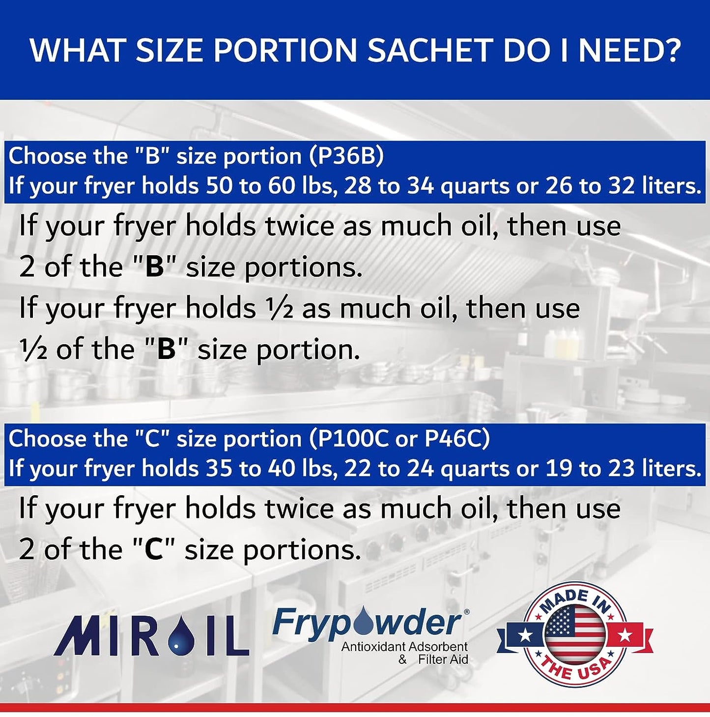MirOil P100 FryPowder Oil Stabilizer – 90x 160ml C Size Packs