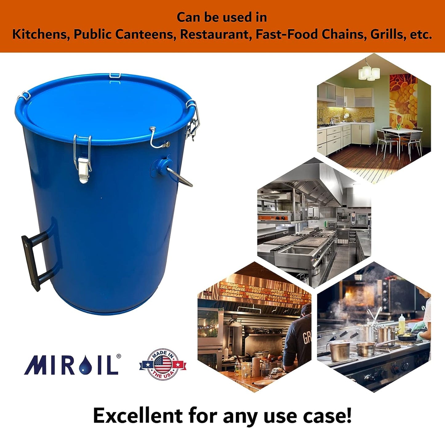 MirOil Utility Pail for Hot Oil, Model 02030 / 30L – Hold 6 Gallons