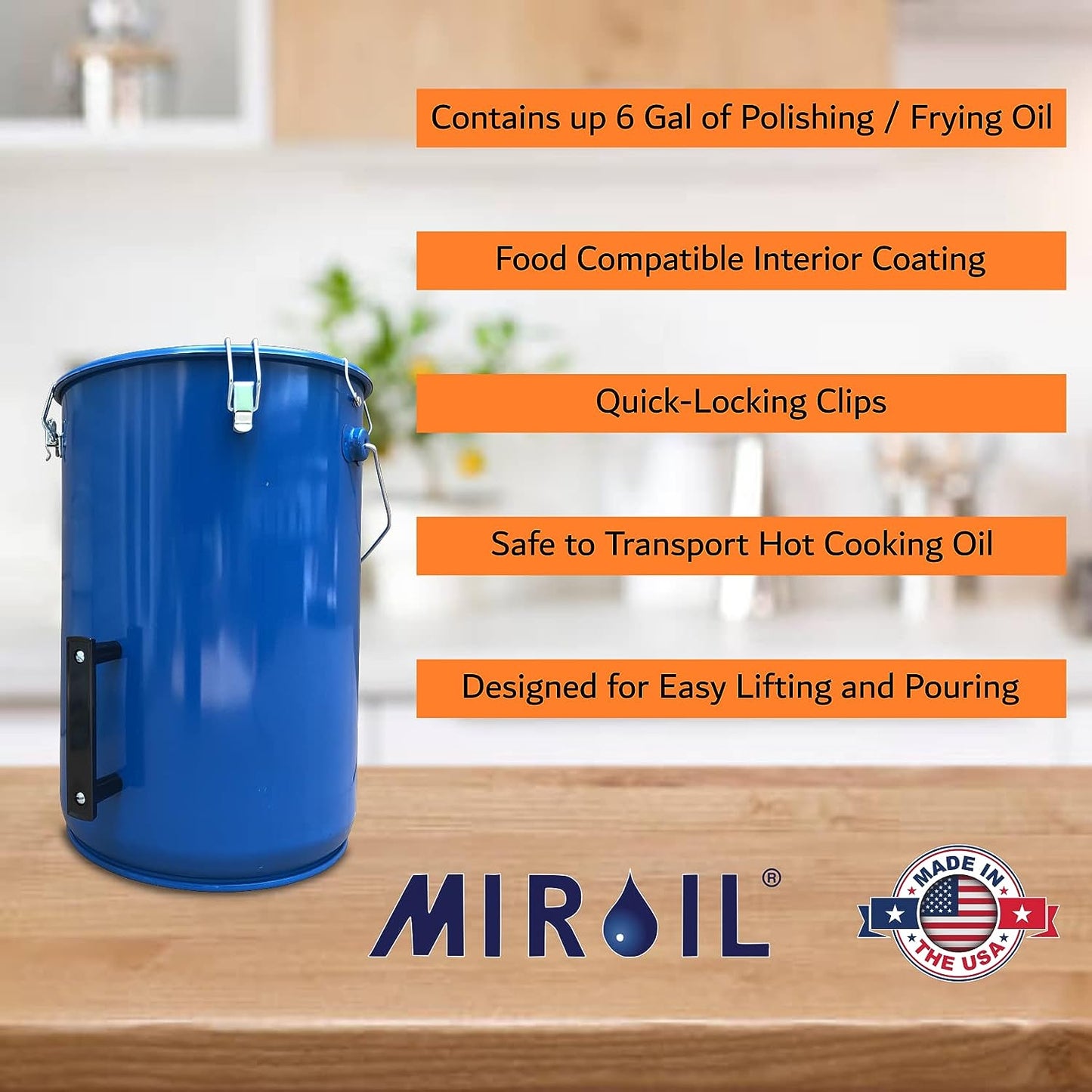 MirOil Utility Pail for Hot Oil, Model 02030 / 30L – Hold 6 Gallons