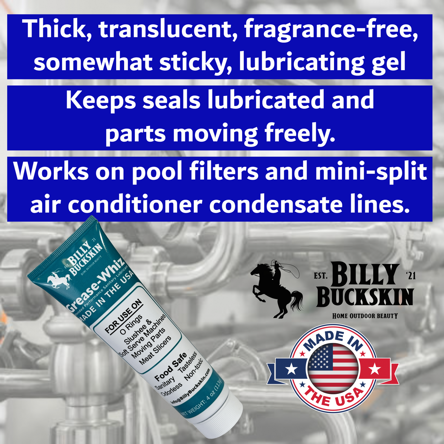 Billy Buckskin Co Silicone Grease Food Grade Machine Lube – 4x 4oz Tube