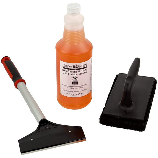 The FryOilSaver Co. 3 Piece Griddle Cleaning Kit | Grill Liquid, Scraper, & Scrubber | Grill Cleaner Flat Top Grill Accessories | Flat Top Grill Cleaning Kit