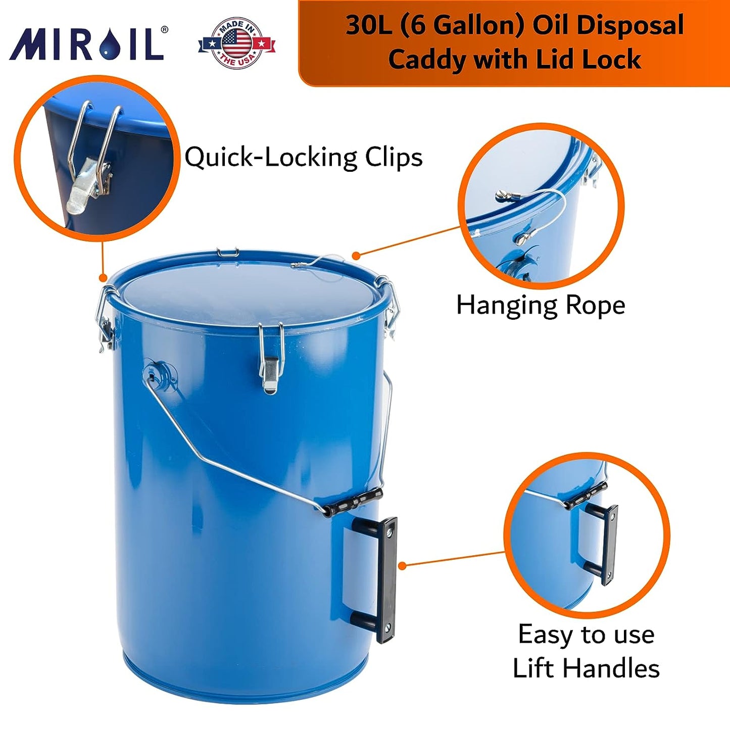 MirOil Utility Pail for Hot Oil, Model 02030 / 30L – Hold 6 Gallons