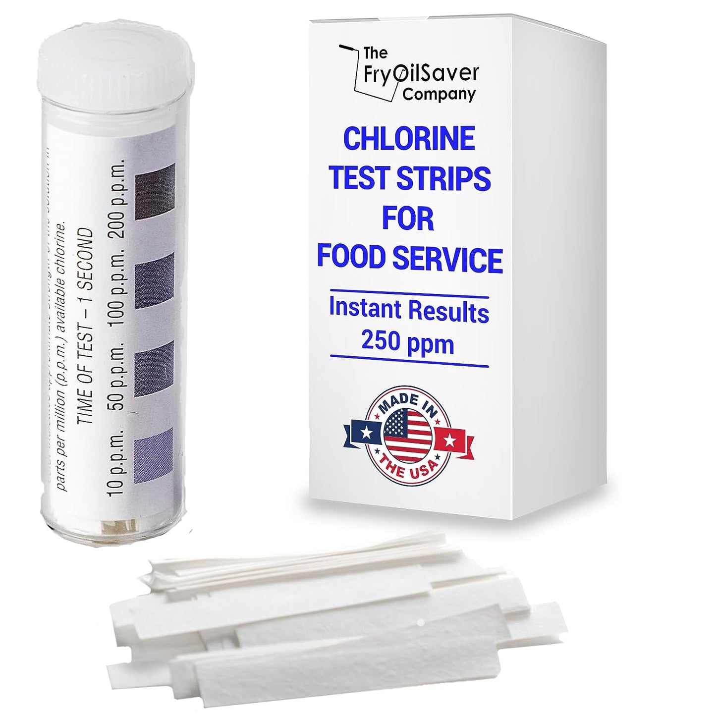 The FryOilSaver Co, Chlorine Test Strips for Restaurants and Food Service, Precision Chlorine Test Paper, 1 x Vial of 100 Chlorine Sanitizer Test Strips, 0-200 ppm, Bleach Test Strips, FMP 142-1362.